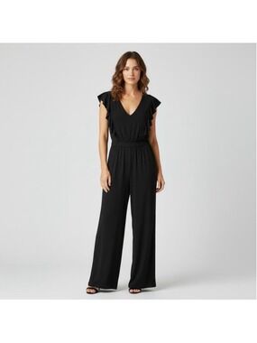 Vince Camuto flutter sleeve v-neck wide leg jumpsuit size 6 style VC0 –0099